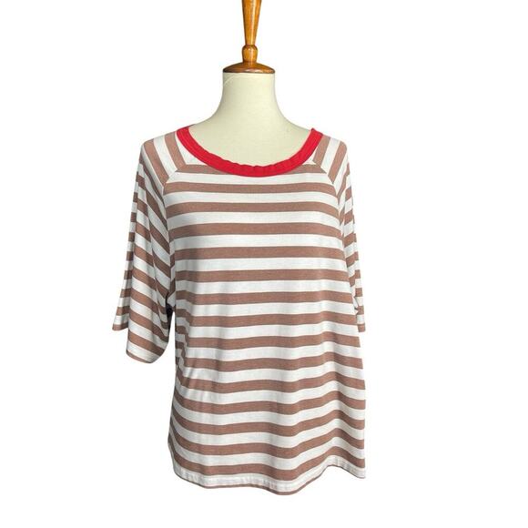 DOKOTOO Striped Cropped Top Women Size XL Red Collar Brown and Cream Stripes Y2k - Picture 1 of 8